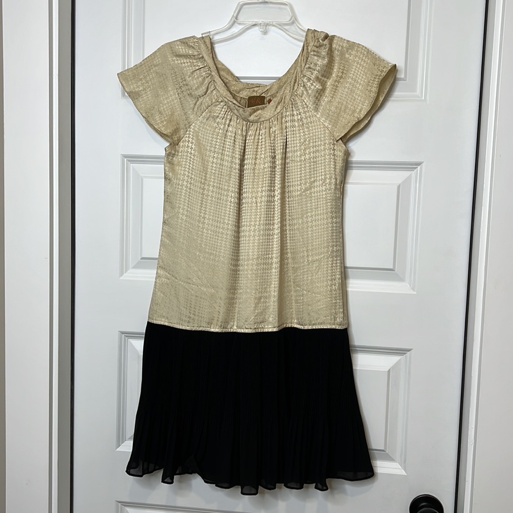 Ali Ro Silk Black Tan Layered Cap Sleeve Dress Size 0